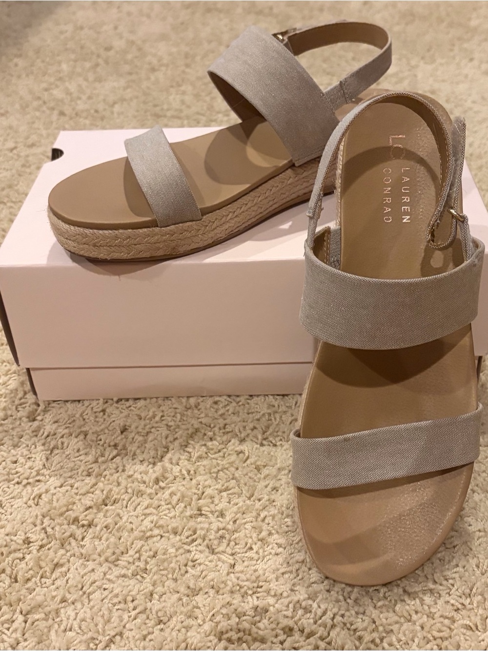 LC Lauren Conrad Taupe Strappy Platform Espadrille Sandals